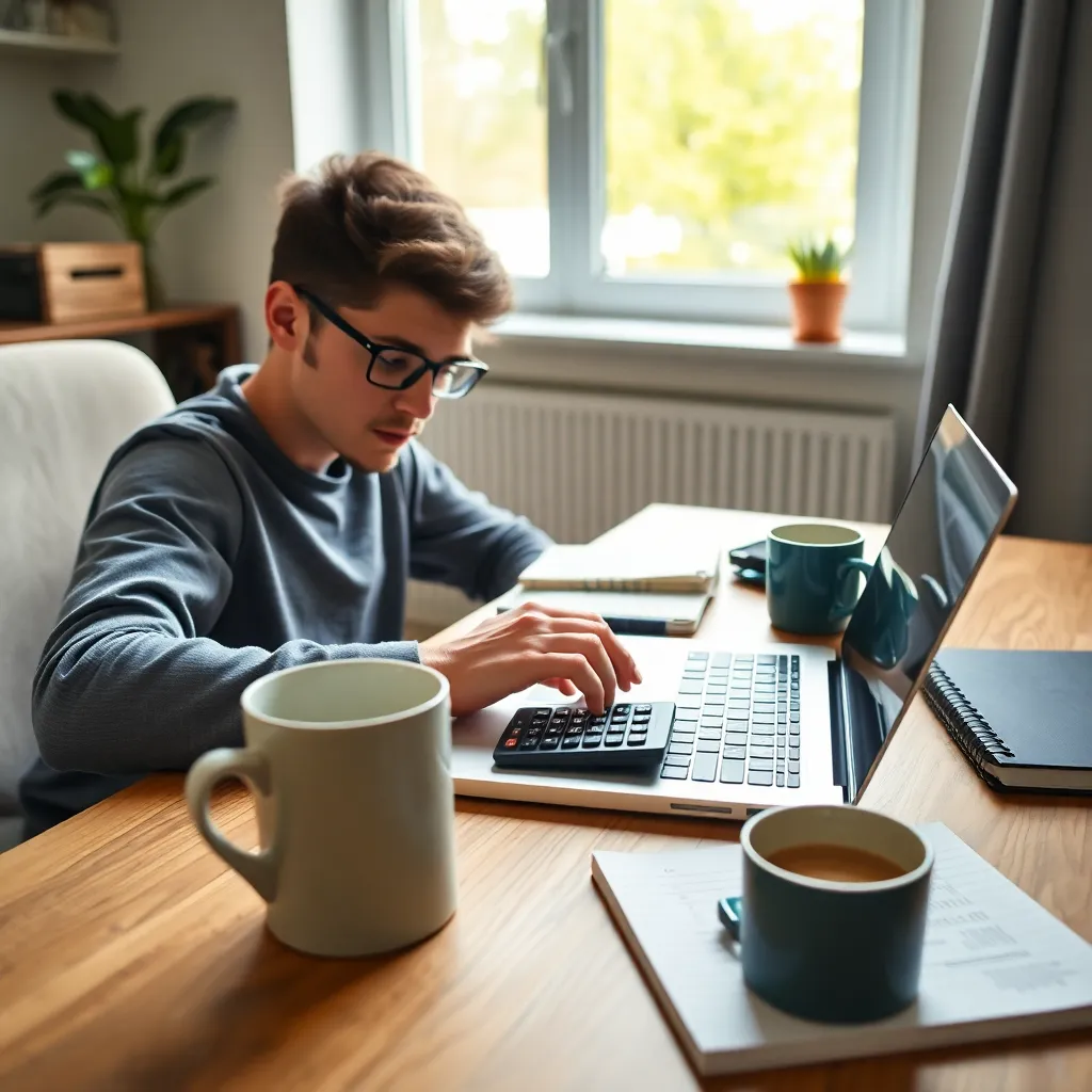 Persoon gebruikt een spaarrekening calculator